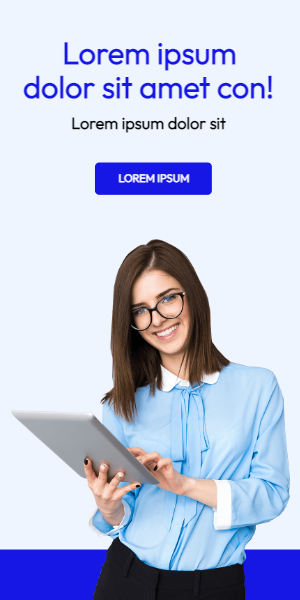 Woman holding a tablet ad
