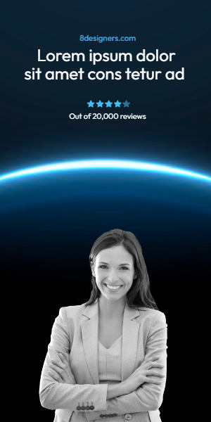 Ad banner with a round blue orbit