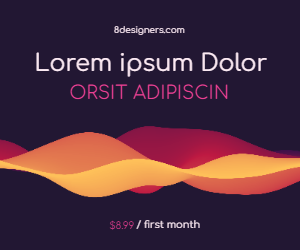 Dark purple, white text and lots of lines 