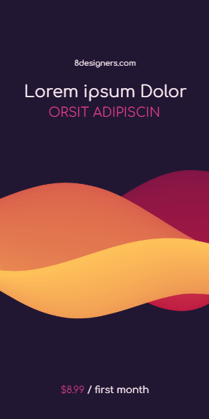 Dark purple, white text and lots of lines 